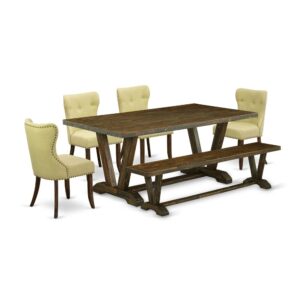EAST WEST FURNITURE 6-PIECE DINING ROOM TABLE SET- 4 FABULOUS PARSON DINING ROOM CHAIRS