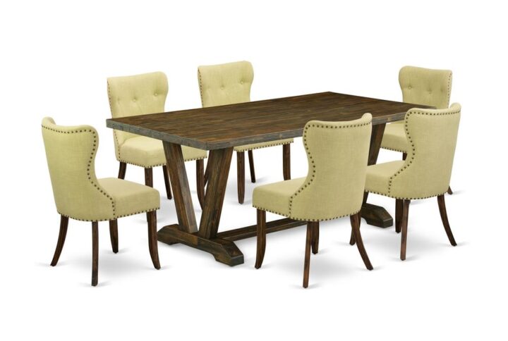 EAST WEST FURNITURE 7-PC DINING ROOM SET- 6 STUNNING MID CENTURY DINING CHAIRS AND 1 BREAKFAST TABLE