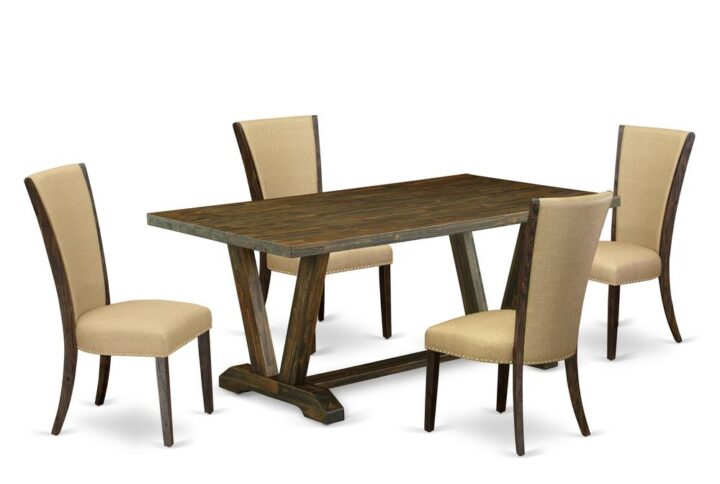 Introducing East West furniture's brand new  furniture set which can convert your house into a home. This particular and stylish kitchen set comes with a dinette table combined with Parsons Chairs. Impressive wood texture with Distressed Jacobean color and the rectangular shape design specifies the resilience and longevity of the kitchen table. The ideal dimensions of this kitchen table set made it quite simple to carry