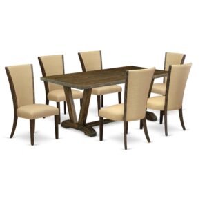 Introducing East West furniture's latest  home furniture set which can convert your house into a home. This exclusive and fancy dining set includes a dinette table combined with Upholstered Dining Chairs. Impressive wood texture with Distressed Jacobean color and the rectangular shape design describes the resilience and durability of the dining table. The optimal dimensions of this dining table set made it quite simple to carry