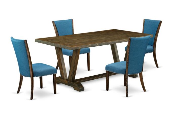 Introducing East West furniture's new  furniture set which can turn your house into a home. This special and cutting edge dining set features a kitchen table combined with Parson Chairs. Splendid wood texture with Distressed Jacobean color and the rectangle shape design defines the stability and sustainability of the dining table. The optimal dimensions of this kitchen table set made it quite simple to carry