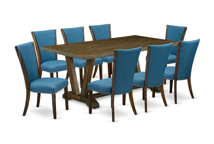 Introducing East West furniture's new  furniture set which can turn your house into a home. This distinctive and cutting edge kitchen set comes with a kitchen table combined with Parsons Dining Chairs. Splendid wood texture with Distressed Jacobean color and the rectangular shape design specifies the resilience and longevity of the kitchen table. The perfect dimensions of this kitchen table set made it quite simple to carry