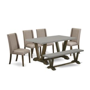 EAST WEST FURNITURE 6-PIECE DINING ROOM SET WITH 4 KITCHEN PARSON CHAIRS - DINING ROOM BENCH AND RECTANGULAR DINING TABLE
