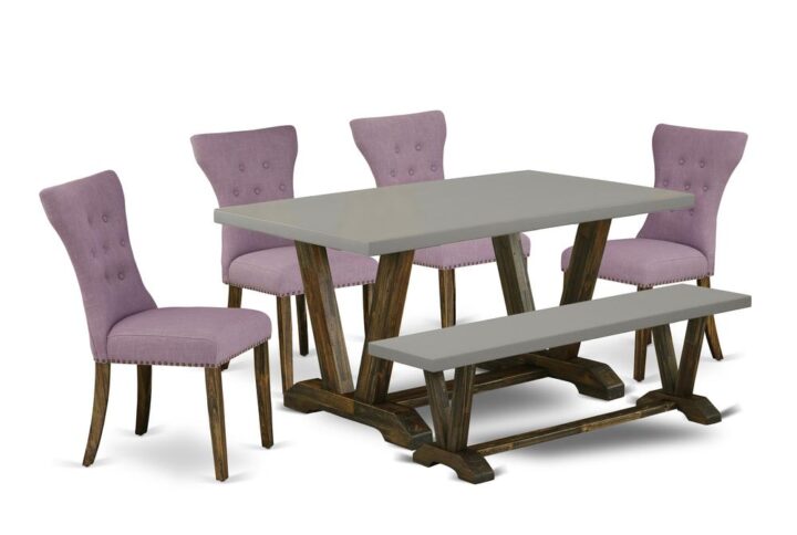 EAST WEST FURNITURE 6-PC DINETTE SET WITH 4 UPHOLSTERED DINING CHAIRS - WOODEN BENCH AND RECTANGULAR dining table