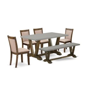 This Rustic Dining Table Set  Consists Of 1 Dining Table And Mid Century Modern Bench With 4 Matching Modern Chairs. The Table Set  Is Made Of Fine Rubberwood For Top Quality And Endurance. A Rectangular-Shaped Wooden Table And Mid Century Bench Is Built In An Effective Style With Distinct Aspects And Linen Fabric Upholstered Modern Dining Chairs Will Attract Everyone Who Comes To The Dining Area. The Dining Table And Bench For Dining Room Table Contain V-Style Legs To Offer Maximum Stability During The Dinner. The Modern And Stylish Design Of The Dining Room Set  Easily Blends In Any Kitchen. The Upholstered Seat Of The Wooden Dining Chairs Is Made Of Linen Fabric That Enhances The Modern Dining Table Design. Our Kitchen Table Set  Is Quite Simple To Clean With A Damp Cloth And Always Offers An Elegant Appeal. The Installation Process Of Our Luxurious Mid Century Modern Dining Set  Is Not Difficult And Easy To Operate. Each Modern Dining Set  Comes Conveniently With Easy-To-Follow Instructions And All Necessary Equipment Included. You Simply Need To Follow The Steps In The Guide To Accomplish The Assembly In A Short Time.