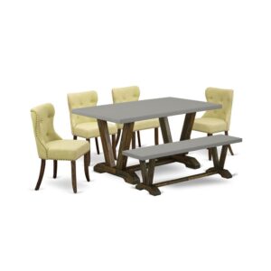 EAST WEST FURNITURE 6-PC DINING ROOM TABLE SET- 4 WONDERFUL DINING PADDED CHAIRS AND ONE MODERN RECTANGULAR DINING TABLE WITH SMALL BENCH