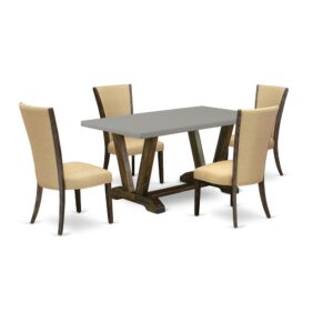 Introducing East West furniture's brand new  furniture set that can convert your house into a home. This distinctive and fancy dining set features a kitchen table combined with Upholstered Dining Chairs. Splendid wood texture with Distressed Jacobean color and the rectangular shape design describes the stability and durability of the kitchen table. The perfect dimensions of this kitchen table set made it quite simple to carry