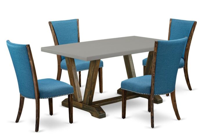 Introducing East West furniture's new  furniture set which can convert your house into a home. This exclusive and elegant kitchen set contains a dinette table combined with Upholstered Dining Chairs. Splendid wood texture with Distressed Jacobean color and the rectangle shape design describes the resilience and durability of the dining table. The perfect dimensions of this kitchen table set made it quite simple to carry