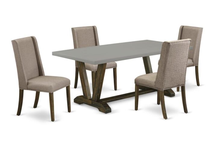 EAST WEST FURNITURE 5-PIECE DINING ROOM SET WITH 4 PARSON DINING ROOM CHAIRS AND RECTANGULAR MODERN DINING TABLE