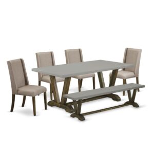 EaST WEST FURNITURE 6-PC KITCHEN DINING TaBLE SET 4 STUNNING PaRSONS DINING CHaIR and RECTaNGULaR DINETTE TaBLE