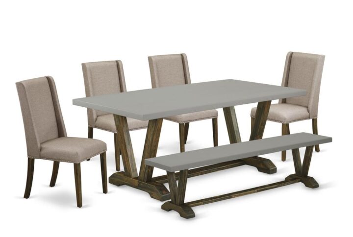 EaST WEST FURNITURE 6-PC KITCHEN DINING TaBLE SET 4 STUNNING PaRSONS DINING CHaIR and RECTaNGULaR DINETTE TaBLE