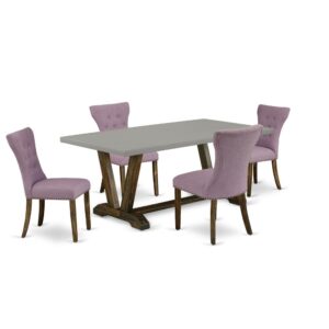 EAST WEST FURNITURE 5-PC DINING ROOM TABLE SET WITH 4 MODERN DINING CHAIRS AND RECTANGULAR WOOD DINING TABLE