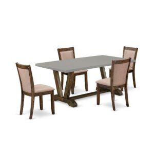 This Kitchen Dining Table Set  Comes With 1 Modern Kitchen Table And 4 Matching Chairs For Dining Room. The Dinette Set  Is Constructed From Fine Rubberwood For Premium Quality And Endurance. A Rectangular-Shaped Wood Table Is Manufactured In A Unique Style With Distinct Features And Linen Fabric Upholstered Modern Dining Chairs Will Inspire Everyone Who Comes To The Kitchen. The Dinner Table Has V-Style Legs To Offer Maximum Steadiness During The Dinner. The Innovative And Elegant Design Of The Dinning Set  Easily Blends In Any Home. The Upholstered Seat Of The Kitchen Table Chairs Is Made Of Linen Fabric That Enhances The Rustic Kitchen Table Design. Our Innovative Table Set  Is Very Simple To Clean By Using A Damp Fabric And Always Offers A Sophisticated Appeal. The Installation Process Of Our Luxurious Rustic Dining Table Set  Is Not Difficult And Straightforward To Use. Each Dinette Set  Comes Conveniently With Easy-To-Follow Guidelines And All Essential Tools Included. You Just Need To Follow The Steps In The Handbook To Accomplish The Assembly In A Minimal Time.