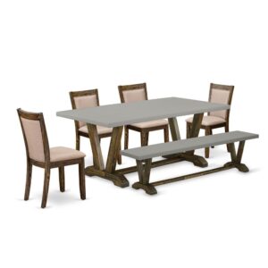 This Dining Set  Consists Of 1 Mid Century Modern Dining Table And Dining Bench With 4 Matching Mid Century Modern Dining Chairs. The Mid Century Dining Set  Is Constructed Of Fine Rubberwood For Top Quality And Endurance. A Rectangular-Shaped Dining Table And Bench For Dining Room Table Are Developed In An Innovative Style With Distinct Aspects And Linen Fabric Padded Kitchen Table Chairs Will Attract Everyone Who Comes To The Dining Area. The Mid Century Modern Dining Table And Contains V-Style Legs To Offer Maximum Stability During The Dinner. The Modern And Stylish Design Of The Dinning Set  Easily Blends In Any Kitchen. The Upholstered Seat Of The Kitchen Chairs Is Made Of Linen Fabric That Enhances The Mid Century Dining Table Design. Our Mid-Century Dining Set  Is Quite Simple To Clean With A Limp Cloth And Always Offers An Elegant Appeal. The Installation Process Of Our Luxurious Dinner Table Set  Is Not Difficult And Easy To Operate. Each Mid Century Modern Dining Set  Comes Conveniently With Easy-To-Follow Instructions And All Necessary Equipment Included. You Simply Need To Follow The Steps In The Handbook To Complete The Assembly In A Short Time.