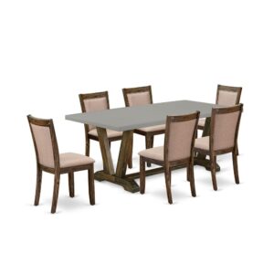 This Table Set  Consists Of 1 Dinner Table And 6 Matching Kitchen Table Chairs. The Dinning Room Set  Is Made Of Fine Rubberwood For High Quality And Endurance. A Rectangular-Shaped Rustic Kitchen Table Is Manufactured In A Sophisticated Style With Distinct Aspects And Linen Fabric Padded Dinner Chairs Will Attract Everyone Who Comes To The Dining-Room. The Dinner Table Has V-Style Legs To Offer Maximum Stability During The Dinner. The Innovative And Stylish Design Of The Dining Set  Easily Blends In Any Home. The Padded Seat Of The Rustic Dining Chairs Is Made Of Linen Fabric That Raises The Dining Table Design. Our Innovative Dining Set  Is Quite Simple To Clean With A Damp Cloth And Always Offers An Elegant Appeal. The Installation Process Of Our Luxurious Dinning Room Set  Is Not Difficult And Straightforward To Operate. Each Kitchen Table Set  Comes Conveniently With Easy-To-Follow Instructions And All Necessary Equipment Included. You Simply Need To Follow The Procedures In The Manual To Complete The Installation In A Short Time.