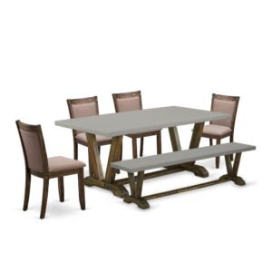 This Modern Dining Set  Consists Of 1 Breakfast Table And Wood Bench With 4 Matching Dining Chairs. The Mid Century Dining Set  Is Made Of Fine Rubberwood For Top Quality And Endurance. A Rectangular-Shaped Wooden Dining Table And Kitchen Bench Is Built In An Innovative Style With Distinct Aspects And Linen Fabric Padded Dining Room Chairs Will Attract Everyone Who Comes To The Dining Area. The Kitchen Table And Wooden Bench Contain V-Style Legs To Offer Maximum Stability During The Dinner. The Modern And Stylish Design Of The Mid Century Modern Dining Set  Easily Blends In Any Kitchen. The Upholstered Seat Of The Wood Chairs Is Made Of Linen Fabric That Improves The Dining Room Table Design. Our Dining Table Set  Is Quite Simple To Clean With A Damp Cloth And Always Offers An Elegant Appeal. The Installation Process Of Our Lavish Kitchen Dining Table Set  Is Not Difficult And Easy To Operate. Each Dining Room Table Set  Comes Conveniently With Easy-To-Follow Instructions And All Essential Equipment Included. You Simply Need To Follow The Steps In The Manual To Accomplish The Assembly In A Short Time.