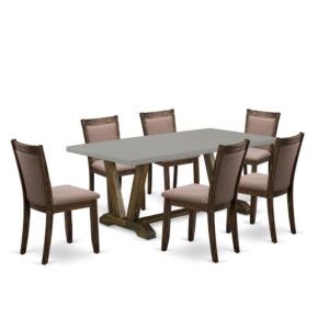 This Dinette Set  Consists Of 1 Mid Century Modern Dining Table And 6 Matching Dining Chairs. The Wood Kitchen Table Set  Is Constructed Of Fine Rubberwood For Premium Quality And Endurance. A Rectangular-Shaped Wooden Table Is Built In A Unique Style With Distinct Features And Linen Fabric Upholstered Dining Chairs Will Attract Everyone Who Comes To The Kitchen. The Wooden Dining Table Has V-Style Legs To Offer Maximum Stability During The Dinner. The Modern And Sophisticated Design Of The Kitchen Table Set  Easily Blends In Any Kitchen. The Padded Seat Of The Modern Dining Chairs Is Made Of Linen Fabric That Enhances The Dinning Table Design. Our Fashionable Dinette Set  Is Very Simple To Clean With A Damp Cloth And Always Offers An Incredible Appeal. The Installation Process Of Our Lavish Dining Table Set  Is Not Difficult And Simple To Operate. Each Kitchen Table Set  Comes Conveniently With Easy-To-Follow Guidelines And All Necessary Tools Included. You Simply Need To Follow The Steps In The Guide Book To Complete The Installation In A Minimal Time.