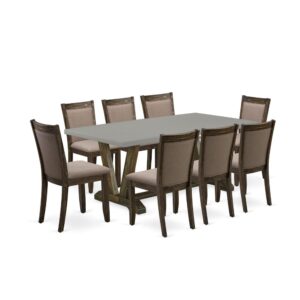 This Mid Century Dining Set  Comes With 1 Kitchen Table And 8 Matching Kitchen & Dining Room Chairs. The Dinning Table Set  Is Made Of Fine Rubberwood For Good Quality And Endurance. A Rectangular-Shaped Modern Dining Table Is Constructed In An Effective Style With Distinct Features And Linen Fabric Padded Chairs For Dining Room Will Attract Everyone Who Comes To The Dining-Room. The Wood Table Has V-Style Legs To Offer The Best Steadiness During The Dinner. The Modern And Sophisticated Design Of The Dinning Set  Easily Blends In Any Kitchen. The Padded Seat Of The Kitchen Table Chairs Is Made Of Linen Fabric That Enhances The Dinner Table Design. Our Innovative Rustic Dining Table Set  Is Quite Simple To Clean With A Damp Cloth And Always Offers An Elegant Appeal. The Installation Process Of Our Lavish Modern Dining Table Set  Is Not Difficult And Simple To Operate. Each Mid Century Dining Set  Comes Conveniently With Easy-To-Follow Instructions And All Necessary Tools Included. You Just Need To Follow The Procedures In The Manual To Complete The Installation In A Minimal Time.
