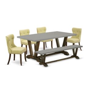 EAST WEST FURNITURE 6-PC DINING ROOM SET- 4 FANTASTIC DINING PADDED CHAIRS AND ONE dining table WITH WOODEN BENCH