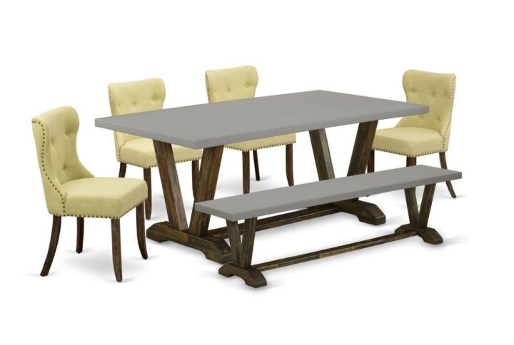 EAST WEST FURNITURE 6-PC DINING ROOM SET- 4 FANTASTIC DINING PADDED CHAIRS AND ONE dining table WITH WOODEN BENCH