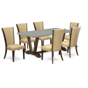 Introducing East West furniture's latest  home furniture set which can convert your house into a home. This exclusive and fancy dining set includes a dinette table combined with Upholstered Dining Chairs. Impressive wood texture with Distressed Jacobean color and the rectangular shape design describes the resilience and durability of the dining table. The optimal dimensions of this dining table set made it quite simple to carry