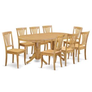 the table and chairs set is undoubtedly well-crafted with exceptional100% Asian solid wood. Simplicity of dining room table is vital aspect in design having a18 inch self-storage extendable leaf that makes a dining tables expansion a "breeze.” The slat-back dining room chairs are tempting with comfy hardwood or soft-padded seats.