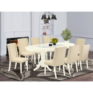 Our dinette set includes 8 fantastic Kitchen Parson Chairs and an awesome double pedestal legs round table. The modern dining room set provides a Linen White hardwood small round table and structure and an excellent Cream 8 parson chairs seat and high back that bring magnificence to your dining area and enhance the charm of your fantastic living area. The high-quality of our stunning chairs help our lovely customers to get relaxation and feel free when getting their meal. This butterfly leaf table constructed from premium quality rubber wood which can bear the weight of 300 Lbs. Our parson chairs have a wooden frame with a luxury seat of prime quality foam which is covered with Linen Fabric that gives you relaxation with friends or family. This listing has a premium color of Linen White finish for wood table and Cream finish Kitchen Parson Chairs. Our lovely premium colors improve the beauty of your dining area and give a high-class look to your dining area or dining area. East West Furniture always built from modern furniture along with easy assembling parts. We try to keep our furniture parts modern as well as simple. Our high-class dining room table set is great for your beautiful living area as well as the kitchen. You can use it for casual home parties. Keep enjoying East West modern furniture!