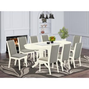 This kitchen table set includes 8 remarkable parson chairs and a great pedestal legs wood table. The modern dining table set gives a Linen White hardwood living room table and structure and an awesome Shitake parson dining chairs seat and high back that bring magnificence to your dining area and increase the elegance of your amazing dining room. The superior quality of our lovely chairs helps our beautiful customers to get relaxation and feel free when getting their meal. This small table created from top quality rubber wood which can bear the weight of 300 Lbs. Our Padded Parson Chairs have a wooden structure with a luxury seat of high-quality foam which is covered with Linen Fabric that provides you relaxation with family or friends. This listing has a premium color of Linen White finish for a small table and Shitake finish of parson chairs. Our wonderful premium colors increase the beauty of your dining area and give a high-class look to your dining area or dining area. East West furniture usually constructed from modern furniture along with easy assembling parts. We try to keep our furniture parts modern as well as simple. Our high-class kitchen set is best for your attractive dining room as well as the kitchen. You can use it for casual home parties. Keep enjoying East West modern furniture!