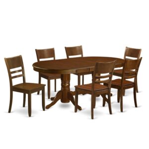 design and a wonderful Espresso finish well-matched to pretty much any home decoration style.The small kitchen table set includes 7 good looking ladder back dining chairs give the most pleasant design. Lavish and distinctive