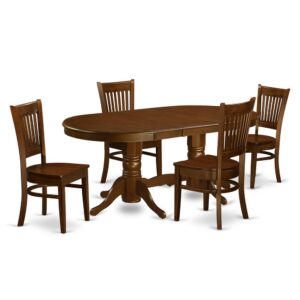 the small table set is well-designed with exceptional100% Asian wood. Comfort of dining room table is important factor in style with a18 inch self-storage extendable leaf which enables a dinette table extension a "breeze.” The slat-back kitchen chairs are enticing with comfortable wood or soft-cushioned seats.