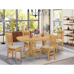 the dinette set can be well-made with exceptional100% Asian solid wood. Simplicity of dining table is very important aspect in design having a18 inch self-storage foldable leaf that makes a dinette table expansion a "breeze.” The slat-back dining room chairs are attractive with comfy solid wood or soft-padded seats.