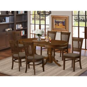 the dining room set is undoubtedly well-constructed with vibrant Asian solid wood. Convenience of small table is vital factor in style having a 18 inch self-storage butterfly leaf which makes a small dining table extension a "breeze.” The slat-back dining chairs are attractive with comfortable wood or soft-padded seats.