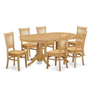 The Vancouver dining room table set features typical style with the sophistication worthy of elegant dining and entertaining those fantastic friends. The oval-shaped dining tables demonstrates extraordinary fashion featuring show-stopping double pedestals. Gorgeous in a lovely Oak color