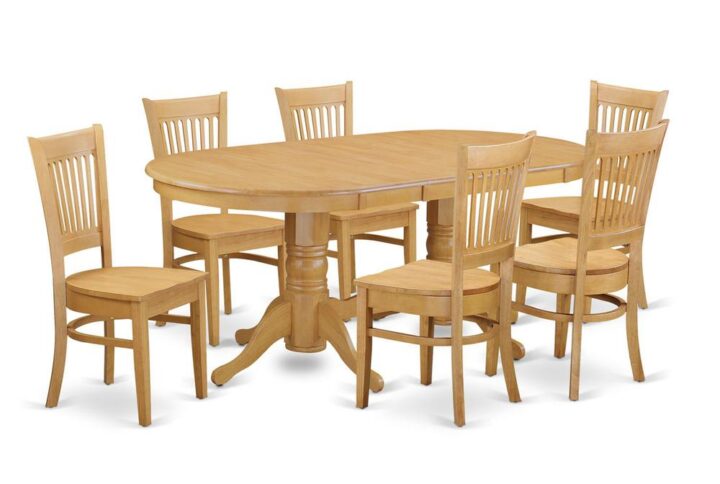 The Vancouver dining room table set features typical style with the sophistication worthy of elegant dining and entertaining those fantastic friends. The oval-shaped dining tables demonstrates extraordinary fashion featuring show-stopping double pedestals. Gorgeous in a lovely Oak color