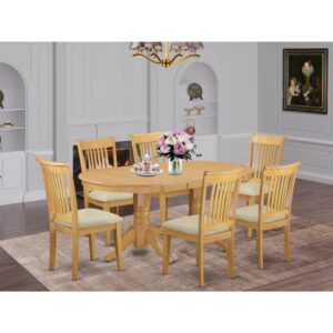 you can dish out just about anything and invite just about anyone over to your home. This set uses only the highest quality asianwood available so you know you are getting quality for the price. This set is finished in a solid Oak finish with Linen Fabric chairs.