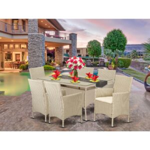 this weather-resistant Outdoor-Furniture set ensures the comfortability and years of uses. The rectangular table with removable glass on the top blends well with your patio