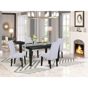 whereas the maximum seat capacity is 4. The whole set includes 4 parson chairs together with a slick black kitchen table. The chair features tall back