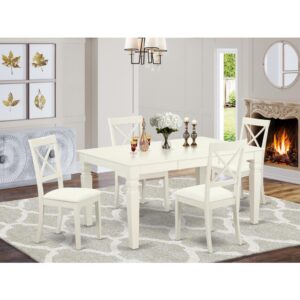 capable of withstanding any occasion. This particular set is finished in a smooth Linen White with Faux leather seats.
