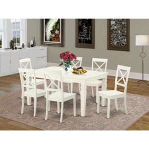 capable of withstanding any occasion. This particular set is finished in a smooth Linen White with Wood seats.