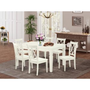 this well-designed and comfortable small kitchen table may be used for hours at a time. This amazing slick Linen White kitchen table makes a really good addition for all kitchen space and corresponds all sorts of dining-room concepts. Slender Double X back kitchen chairs finished in rich Linen White color with wood seats present fashionable and cozy seating. Made up of hardwood