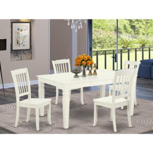 this well-designed and comfortable small kitchen table may be used for hours at a time. This amazing slick Linen White kitchen table makes a really good addition for all kitchen space and corresponds all sorts of dining-room concepts.  The eye-catching Danbury dining room chair finished in rich Linen White offers a modern look in your dinette space. The Kitchen dining chairs come with a solid wood seat to fit personal preference and perfect design. The Stylish dining chair features curved front legs. The 7 vertical slats give any dining area a touch of class and sophistication. The frame of the chairs are engineered to offer a great amount of comfort to your spine and thus reduce the chances of back pain. The matching color of the chair with the table brings a good contrast in the kitchen area. The standard shape