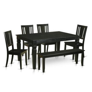 our dining room set will most definitely transform the atmosphere of any dining space. The dinette set includes 4 chairs along with a bench and has a maximum seat capacity of 7