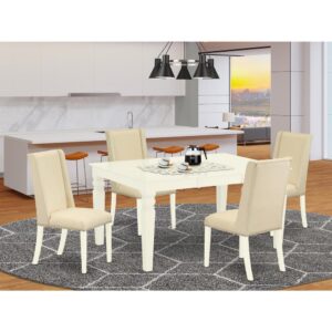This small dining table set includes amazing 4 parson chairs and a fantastic 4 legs living room table. The modern rectangular dining table set provides a Linen White solid wood living room table and structure and an excellent Cream parson chairs seat and High stylish back that bring magnificence to your dining area and boost the elegance of your great dining area. The prime quality of our lovely chairs helps our beautiful customers to get relaxation and feel free when getting their meal. This dinette table created from high quality rubber wood which can bear the weight of 300 Lbs. Our Dining Chairs have a wooden structure with a luxury seat of superior quality foam which is covered with Linen Fabric that offers you relaxation with friends or family. This listing has a premium color of Linen white for a dinette table and Cream Padded Parson Chairs. Our wonderful premium colors boost the beauty of your living area and provide a magnificent glance to your living area or dining area. East West furniture usually manufactured from modern furniture along with easy assembling parts. We try to keep our furniture parts innovative as well as simple. Our high-class dining table set is best for your attractive living area as well as the kitchen. You can use it for casual home parties. Keep enjoying East West modern furniture!