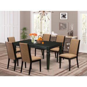 This rectangular dining table set includes 6 incredible parson dining room chairs and an excellent 4 legs dinette table. The modern dining room table set gives a Black solid wood rectangle table and structure and a wonderful Light Sable upholstered dining chairs seat and high back that bring magnificence to your dining-room and enhance the charm of your great dining area. The premium quality of our gorgeous chairs helps our attractive customers to get relaxation and feel free when getting their meal. This dinner table created from superior quality rubber wood which can bear the weight of 300 Lbs. Our parson chairs have a wooden structure with a luxury seat of high-quality foam which is covered with Linen Fabric that delivers you relaxation with friends or family. This listing has a premium color of Black finish for a dinette table and Light Sable finish of parson dining chairs. Our lovely premium colors improve the beauty of your dining area and offer a high-class look to your dining room or dining area. East West furniture usually built from modern furniture along with easy assembling parts. We try to keep our furniture parts innovative as well as simple. Our high-class small dining table set is great for your amazing dining room as well as the kitchen. You can use it for casual home parties. Keep enjoying East West modern furniture!