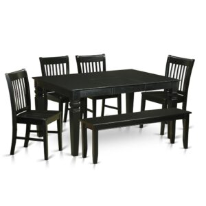 4 chairs and 1 low sitting bench. The maximum seat capacity for this dining set is 6 persons. As a result of construction and look of this product