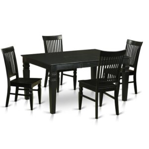 lightly chiseled hardwood chair seats having a pair of lower side rungs and 9 vertical slats. Dining room table featuring 18 in self storage expansion leaf in dining-room center well suited for casual or formal atmosphere.