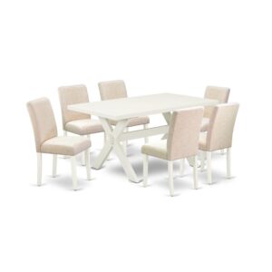 EaST WEST FURNITURE 7-PC KITCHEN DINING TaBLE SET 6 STUNNING PaRSONS DINING CHaIR and RECTaNGULaR DINETTE TaBLE