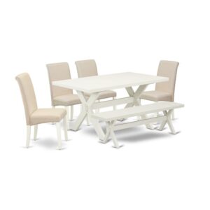 EAST WEST FURNITURE 6-PIECE RECTANGULAR DINING ROOM TABLE SET WITH 4 MODERN DINING CHAIRS - INDOOR BENCH AND RECTANGULAR DINING ROOM TABLE