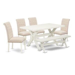 EAST WEST FURNITURE 6-PIECE DINING TABLE SET WITH 4 PARSON CHAIRS - SMALL BENCH AND RECTANGULAR DINING TABLE