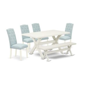 EAST WEST FURNITURE 6-PIECE DINING TABLE SET WITH 4 UPHOLSTERED DINING CHAIRS - KITCHEN BENCH AND RECTANGULAR DINING TABLE